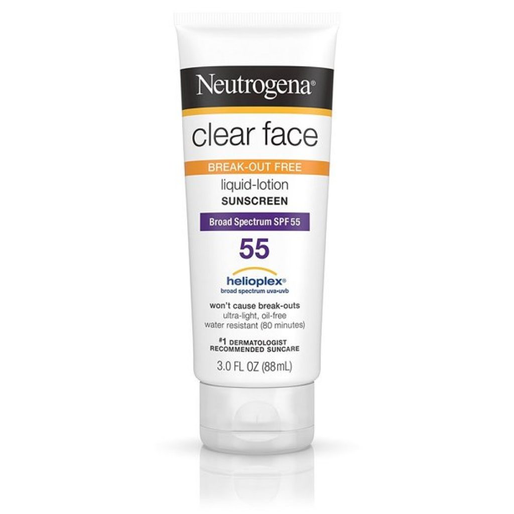 Neutrogena Clear Face Liquid Lotion Sunscreen for Acne-Prone Skin, Broad Spectrum SPF 55 