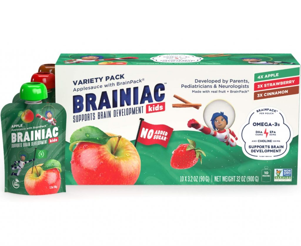 Brainiac Kids Omega-3 Applesauce Pouches Variety 10 Pack