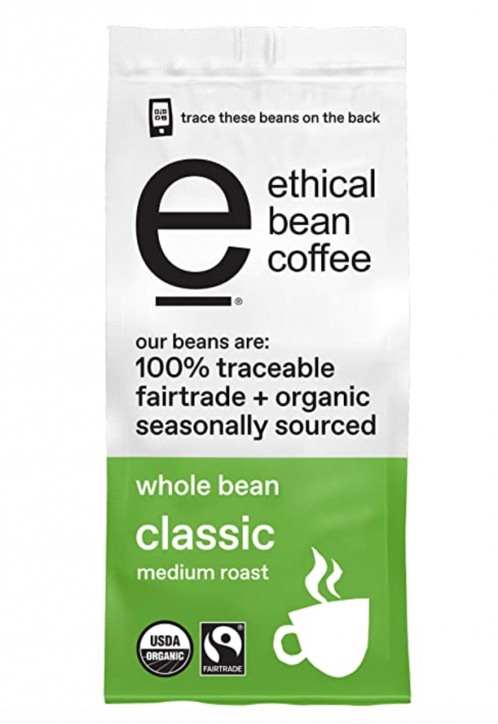 ETHICAL BEAN Fairtrade Organic Coffee, Medium or Dark Roast, Whole Bean Coffee