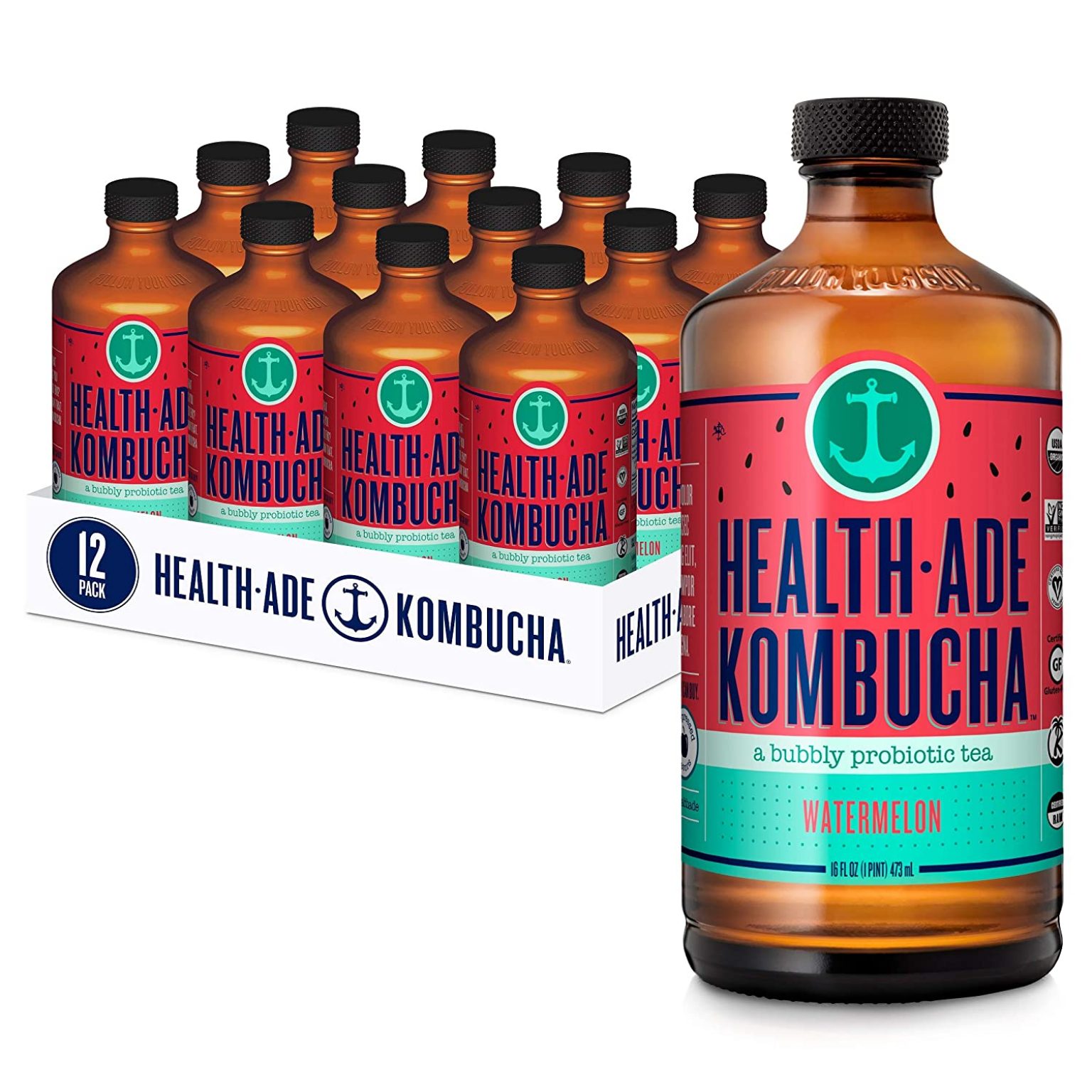 HealthAde Watermelon Organic Kombucha, 12 Pack, for 28.80 Natural